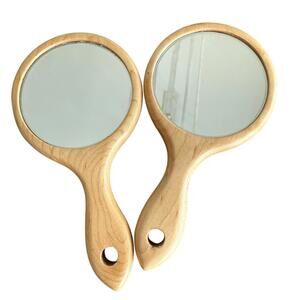 Two Wooden Mini Hand Mirrors Handle